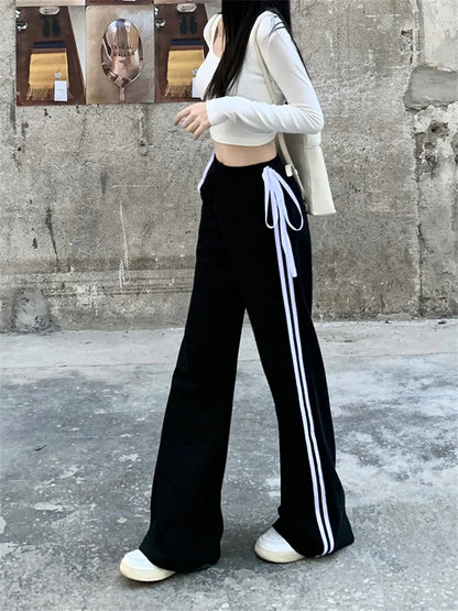 Territory Mopping Sports Trousers Chic Loose Women Bow New Spring 2024 Casual Office Lady High Waist Streetwear Wide Leg Pants