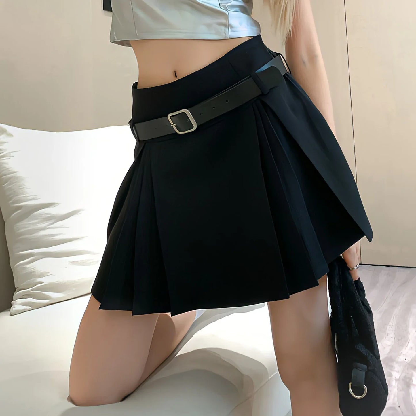 Territory American Retro Style High Waist Solid Color Pleated Skirts Y2k Summer Black Tennis Japanese Harajuku Korean Mini Skirt Short