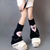 Territory Punk Leg Warmers Pink Love Cross Knitted Socks Double Sided AB Leg Socks Harajuku Y2K Gothic Hot Girl Women Wide JK Accessories