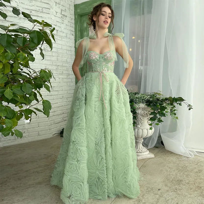 Territory Elegant Tiered Tulle Long Prom Dresses Embroidery Beading Bow Straps Sweetheart Pleat Ruched Ruffles Evening Gowns