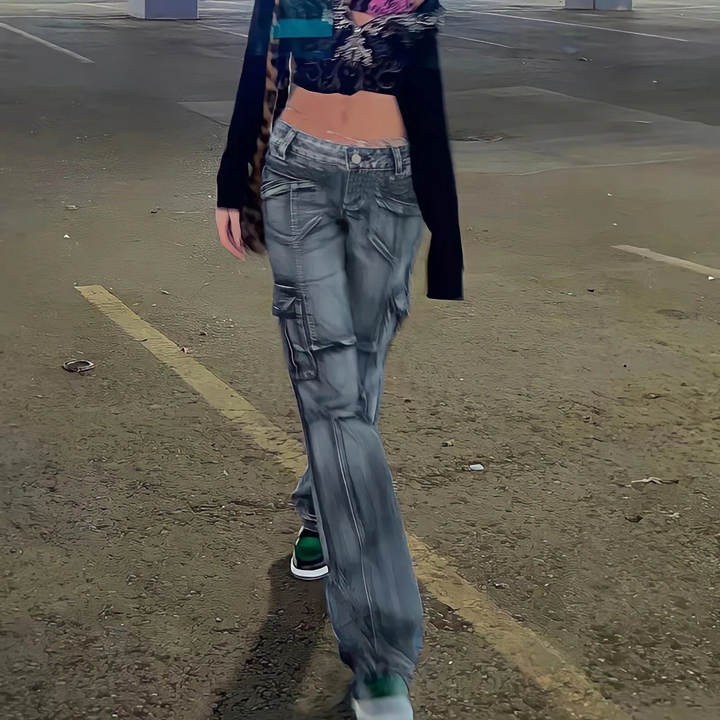 Territory Low Waist Sexy Baggy Jeans Blue Cargo Pants Women Korean Fashion Vintage 90s Y2k Streetwear Punk Commute Straight Denim Trousers