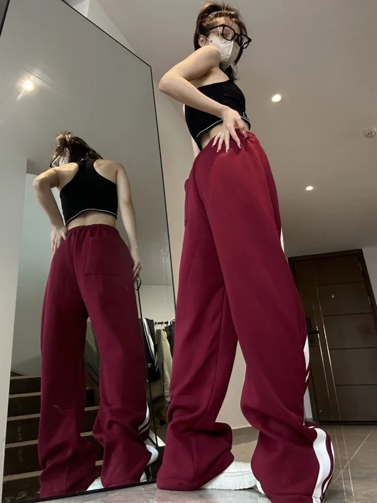 Territory Harajuku Baggy Sweatpants Women Hip Hop Style Y2k Streetwear Wide Striped Joggers Oversized Female Red Sports Trousers