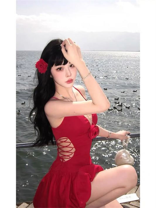 Territory Red Sexy Elegant Dresses Women Black Coquette Aesthetic One Piece Bodycone Mini Sleeveless Short Dress Y2k Sweet Dress