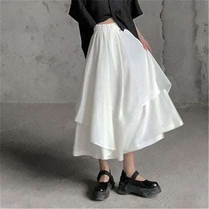 Territory Gothic Asymmetrical Cargo Skirts Women Streetwear Punk Irregular High Waist A Line Pleated Skirt Korean Hip Hop Midi Skirt