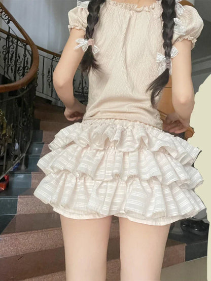 Territory Fashion Sweet Skirts Solid Color Ruffles Patchwork Design Aesthetics Summer High Waist Skirt Y2k Mini All Match Women Clothing