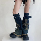 Territory Punk Gothic Cross Denim Leg Warmers Harajuku Boot Cuffs Sock Y2K Star Strap Leg Covers Personalized Calf Socks Y2k Accessories