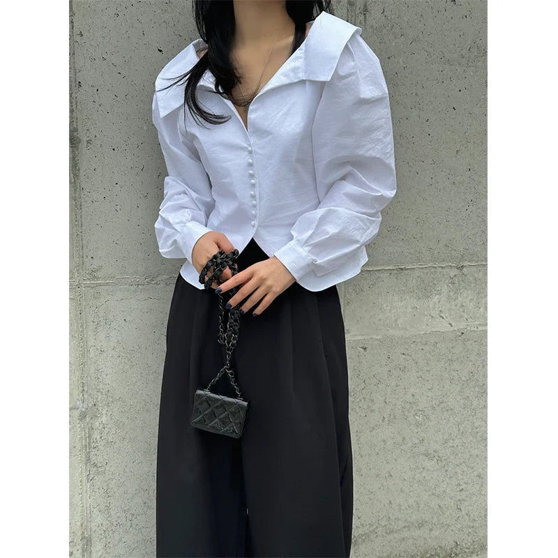 Territory Elegant Striped Shirts Women Korean White Long Sleeve Blouses Office Ladies Fashion Design Turn Down Collar Chic Tops New