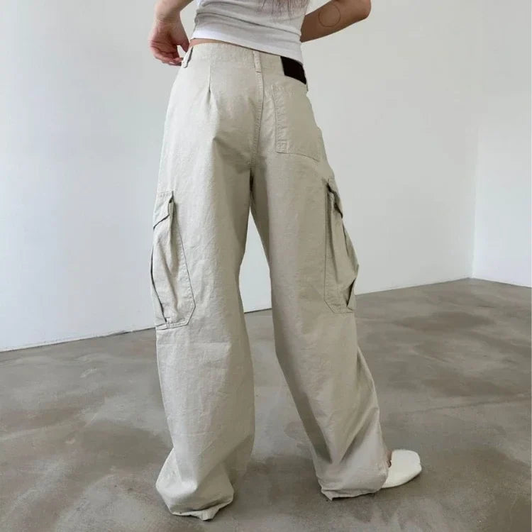 Territory Multiple Pockets Straight Trousers Women 2024 Summer Loose Thin Cargo Pants Y2k Grunge High Waist Casual Wide Leg