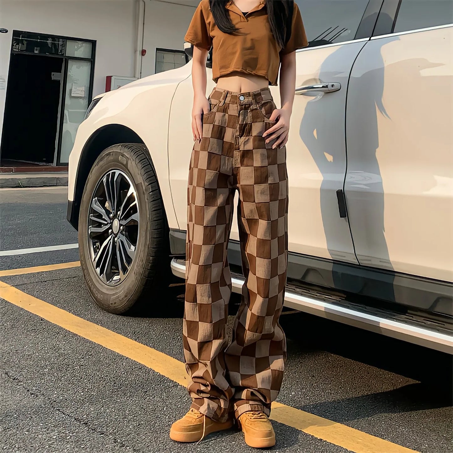 Territory Harajuku Jeans Women Korean Fashion Streetwear Baggy Straight Wide Leg Brown Pants Vintage Y2k Summer High Waist Casual Trousers