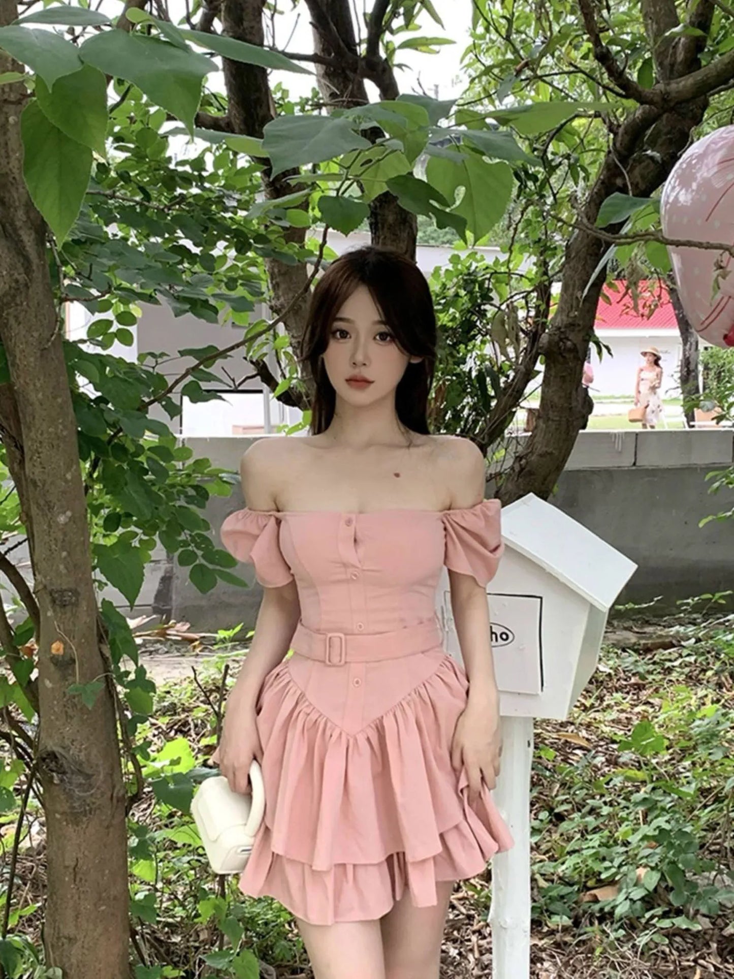 Territory Pink Mini Dress Women Sweet One Piece Dress Korean Fashion Sexy High Waist Lolita Dresses Slim Party Club Dress Summer Clothes