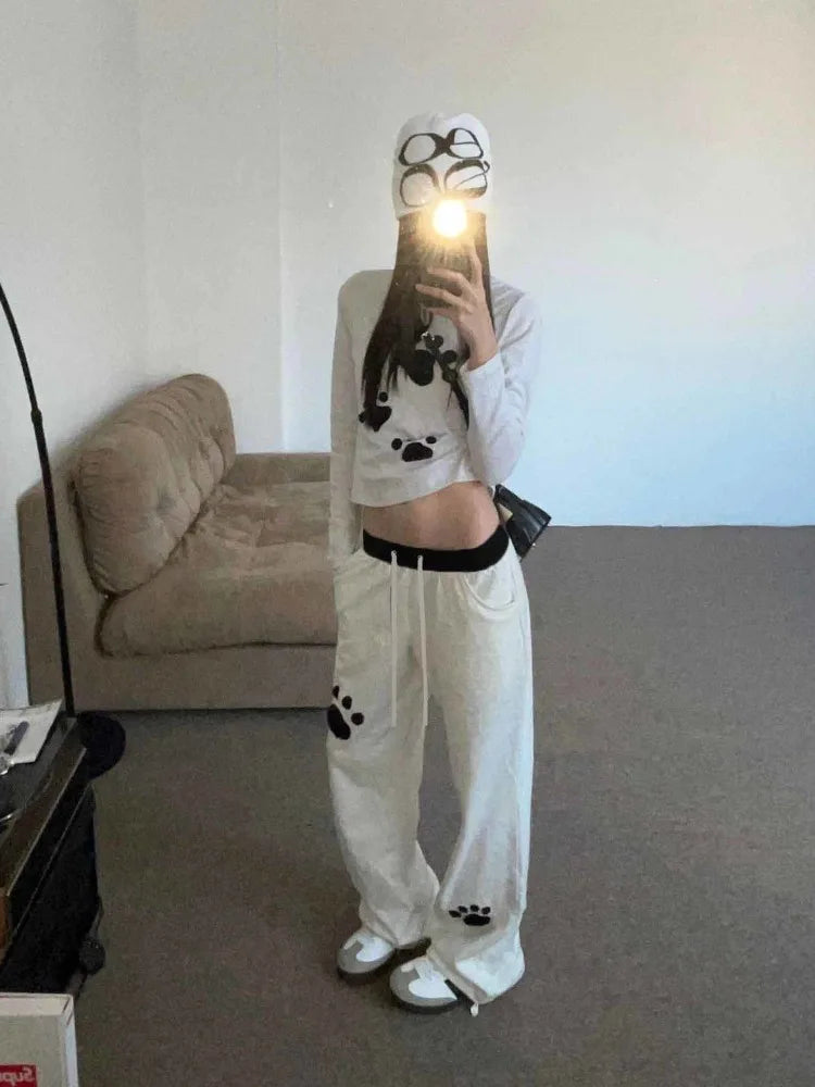 Territory Kawaii Baggy Sweatpants Women Japanese Style Cute Printed Sports Trousers Wide Graphic Jogger Casual Harajuku Streetwear