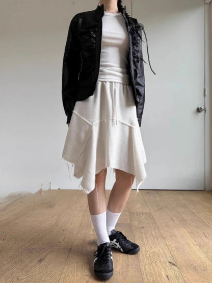 Territory Harajuku Simple White Skirt for Women Spring Irregular Mid-length Tassel Skirts Y2k E-Girl High Waist A-line Faldas Mujer