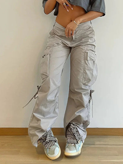 Territory Harajuku Solid Drawstring Cargo Pants Female Streetwear Tech Pockets Draped Baggy Trousers Hip Hop Sweatpants Outfits