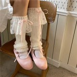 Territory Japanese JK Lolita Girls Bow Streamer Leg Socks Knitted Lace Leg Cover Pile Socks Japanese Y2K Leg Warmers Accessories