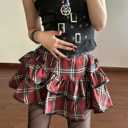 Territory Korean Japanese Sweet Hot Clothes Gothic Punk Skirts Y2k Streetwear Dark Aesthetics Pleated Ball Gown Plaid Stripe Mini Skirt