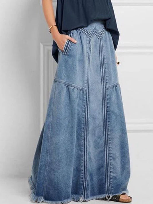 Territory Denim Skirt Women Oversized Long Skirts Female Vintage Fashion Maxi Jean Skirt Ladies Casual Loose High Waist A Line Skirts