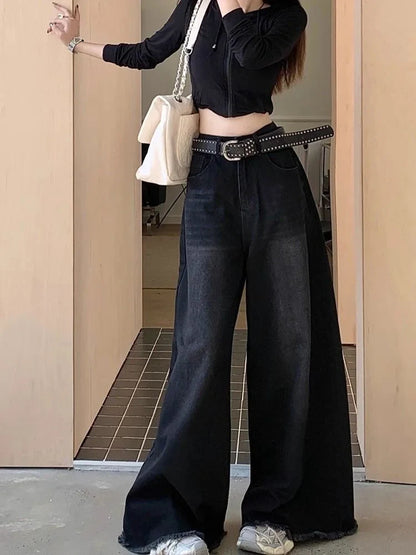 Territory Hot Girl Baggy Jeans Femenina Y2k Street vintage Washed To Make Old Fried Straight Wide-Leg Denim Pants For Women