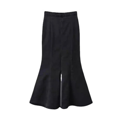 Territory Black Denim Long Skirt Women Vintage High Waist Split Bodycon Ruffles Pencil Mermaid Midi Skirt Summer Japanese Fashion