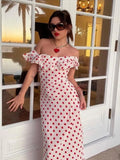 Territory  Polka Dot Ruffles Bandage Maxi Dress Women Off Shoulder Slim Elegant Party Dress Summer Beach Holiday Sundresses