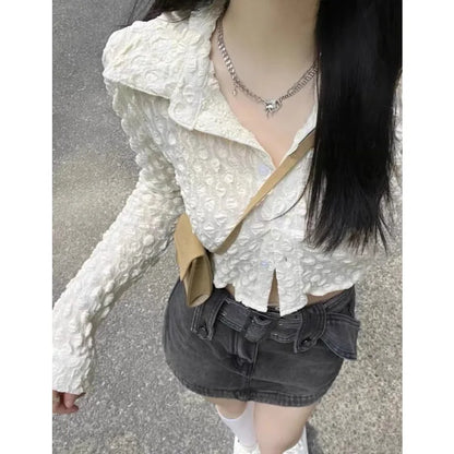 Territory  Vintage Y2K White Transparent Women Shirts Coquette Long Sleeve See Through Blouse Korean Fashion Summer Slim Harajuku