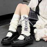 Territory JK Candy Color Bow Leggings Women Girls Gothic Plaid Ribbon Strap Long Socks Lolita Knitted Cuffs Ankle Leg Warmer Stockings