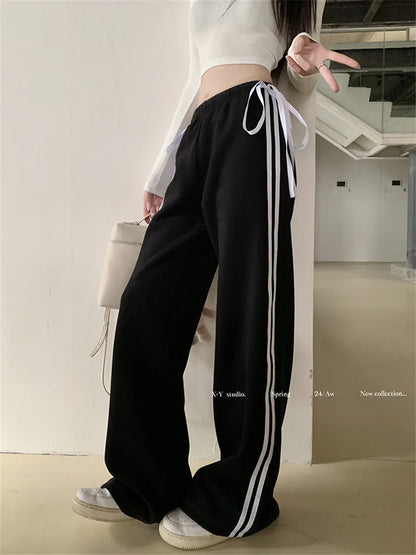 Territory Mopping Sports Trousers Chic Loose Women Bow New Spring 2024 Casual Office Lady High Waist Streetwear Wide Leg Pants