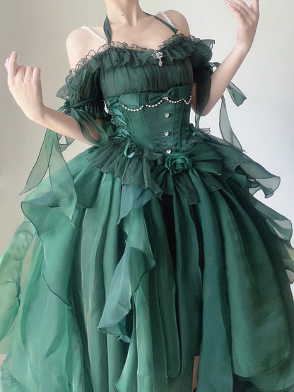 Territory Green Flower Wedding Dress Cos Lolita Dress Op Dress Lolita Heavy Industry Trail Puffy Princess Dress Lolita