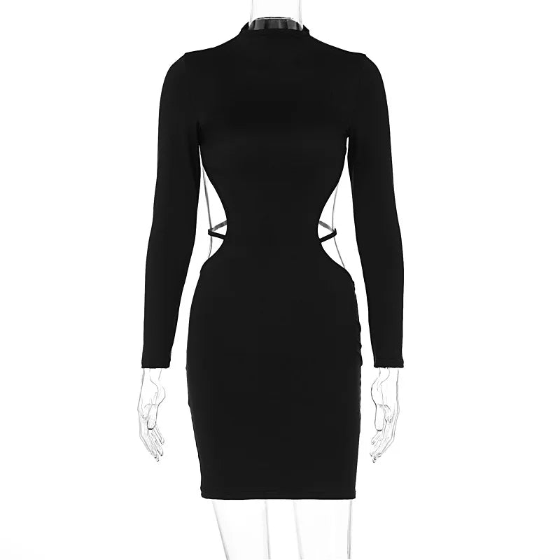 Territory Sexy Backless Bandage Mini Dress Elegant Outfits For Women Party Club Long Sleeve Bodycon Dresses In Black Vestido