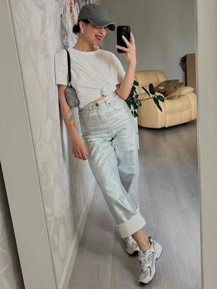 Territory Loose PU Women Pants Solid Casual High Waist Pockets Fashion Streetwear Woman 2024 Autumn Winter New Baggy Bottoms Femme