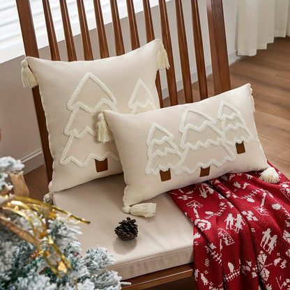 1-Pack 18"x18" Machine Washable Polyester Weave Contemporary Christmas Tree Decorative Cushion Cover with Zipper Closure for Living Room Festive Decor - No Insert Included