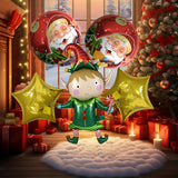 5pcs Christmas Party Aluminum Foil Balloons Set with Elf, Stars & Round Santa Patterns for Holiday Decoration, Suitable for Commercial Displays & Home Decor, Perfect for Events & Celebrations, Ages 14+