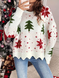 Long Sleeve Casual Christmas Pattern Crew Neck Sweater for Fall & Winter, Women's Clothing