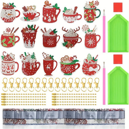 15pcs Christmas Diamond Art Keychain Set - Double-Sided, 5D DIY Craft Kit with Festive Designs, Acrylic Charms for Holiday Decor & Gifts