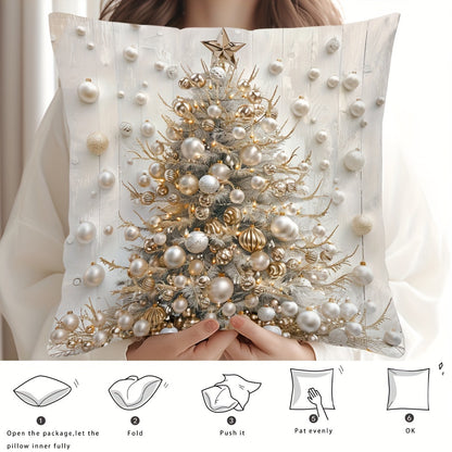 1pc Contemporary Christmas Tree Digital Print Throw Pillow Cover, Hand Wash Only, Zipper Closure, Woven Polyester, Versatile Room Decor - 17.7"x17.7"