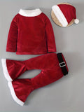 3pcs Santa Claus Set For Girls, Velvet Top & Christmas Hat & Flared Pants Set, Kid's Dress Up Outfits For Spring Fall Winter, As Gift