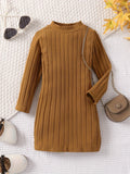 93% Cotton Elegant Ribbed Knit Long Sleeve Dress for Girls - Soft, Warm, and Breathable Fabric - Perfect for Fall, Winter, and Christmas Gift Ideas