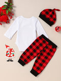 My First Christmas Outfit Infant Baby Boy Christmas Romper + Plaid Pants With Merry Christmas Hat Clothing Sets, Outdoor Cloth