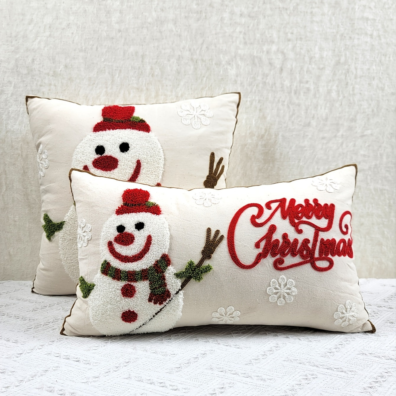 1pc Christmas Canvas Christmas Snowman Towel Embroidered Cushion Throw Pillow Cover