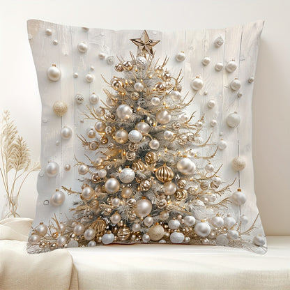 1pc Contemporary Christmas Tree Digital Print Throw Pillow Cover, Hand Wash Only, Zipper Closure, Woven Polyester, Versatile Room Decor - 17.7"x17.7"