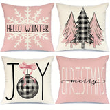 4pcs 18x18 Linen Blend Christmas Pillow Covers - Buffalo Plaid, Christmas Tree, Joy, Snow, Merry Christmas Designs, Winter Holiday Throw Pillows, Farmhouse Decor for Couch