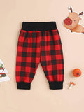 My First Christmas Outfit Infant Baby Boy Christmas Romper + Plaid Pants With Merry Christmas Hat Clothing Sets, Outdoor Cloth