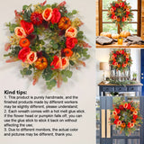 17.7in Durable Fall Peony and Pumpkin Wreath, Farmhouse Autumn Wreath for Front Door with Berry Pumpkin Harvest for Halloween Home Decor