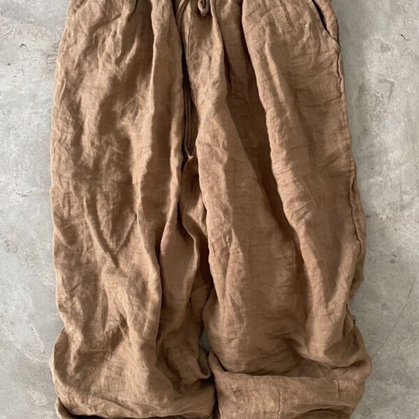Women Autumn Vintage Pure Color Ramie Linen Wide-leg Pants QN015