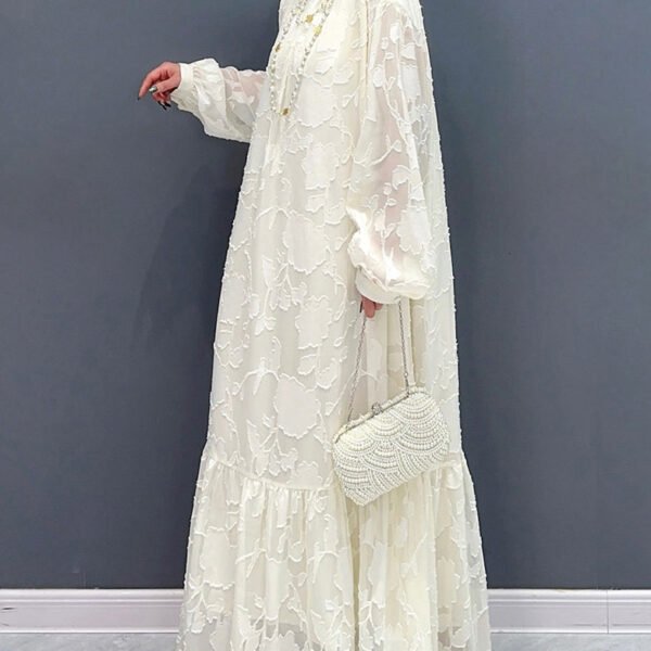 Loose White O Neck Print Tie Waist Maxi Dresses Fall AR1036
