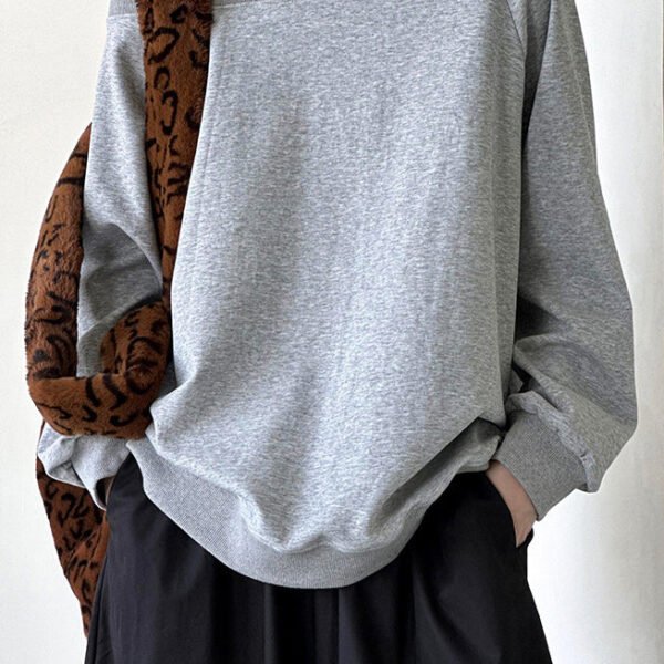Grey Solid Cotton Top Asymmetrical Long Sleeve AF1078