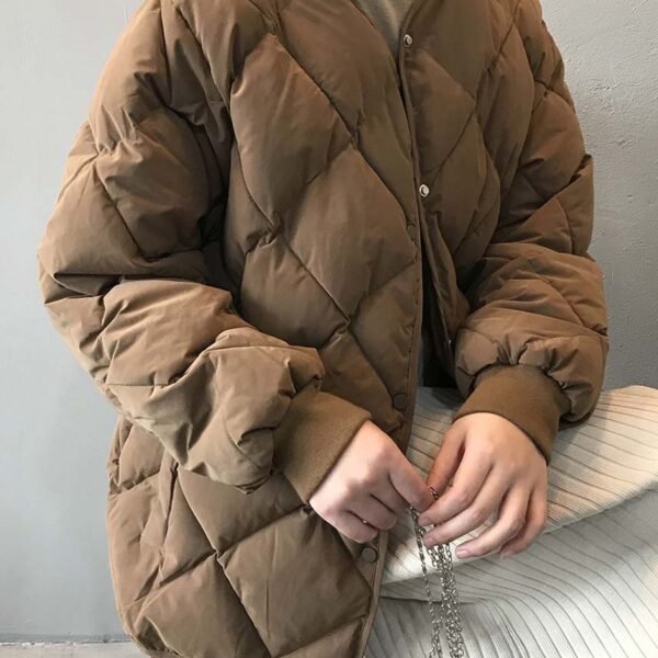 Stylish Khaki Pockets Fine Cotton Filled Parka Jacket Winter AF1075