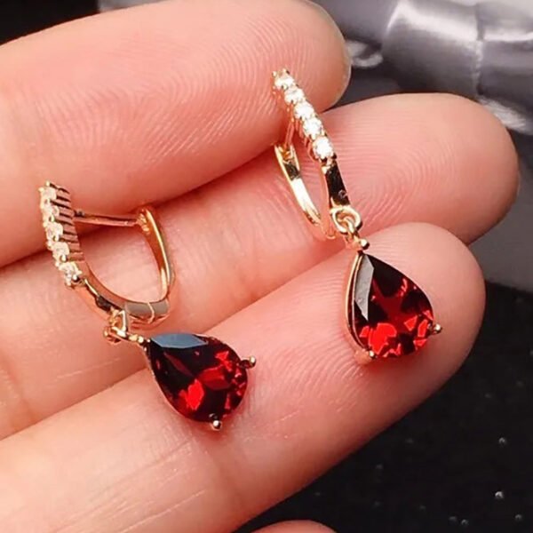 Art Red Sterling Silver Overgild Inlaid Gem Stone Zircon Drop Earrings AC1052