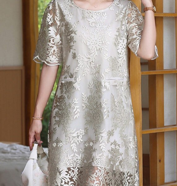Beautiful Silvery Jacquard Silk Maxi Dresses Summer YY005
