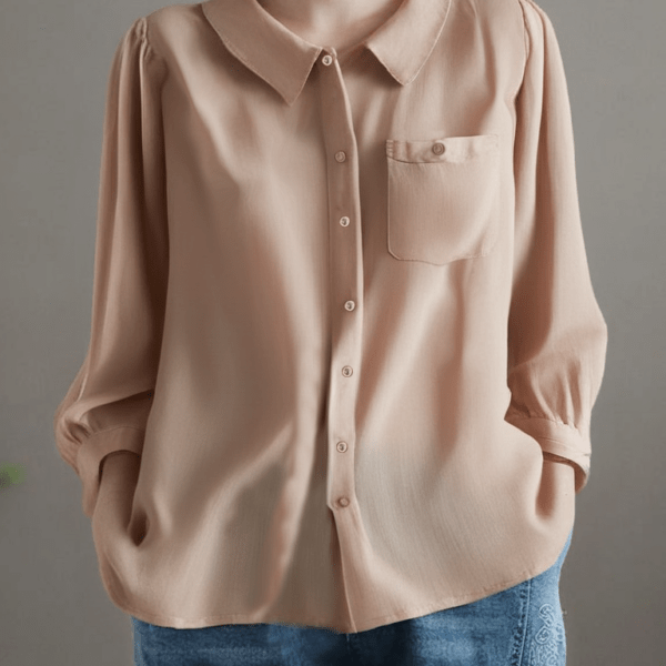 Grace Pink Peter Pan Collar Button Linen Shirt Bracelet Sleeve QR021