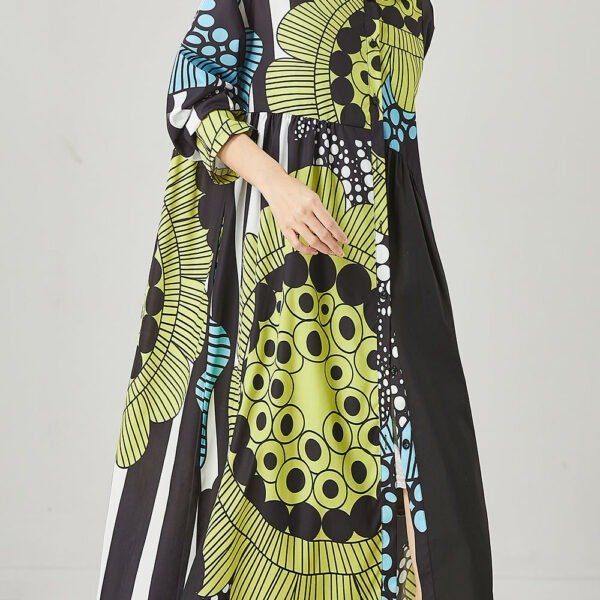 Chic Black Oversized Print Cotton Maxi Dresses Spring YU1036